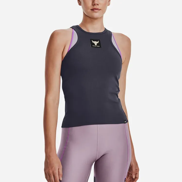Under Armour Project Rock Rib Tank Tops Women's Gray-3
