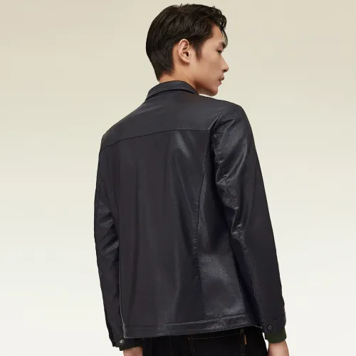 Red Bean Leather Jacket Men's Black