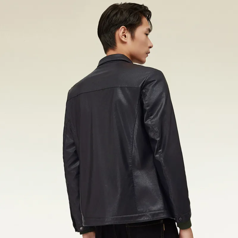 Red Bean Leather Jacket Men's Black-0
