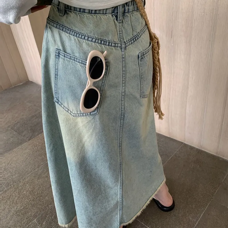 SISILYON STUDIO Denim Long Skirts Women's Light Blue-1