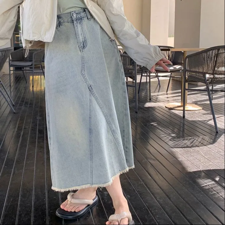 SISILYON STUDIO Denim Long Skirts Women's Light Blue-2