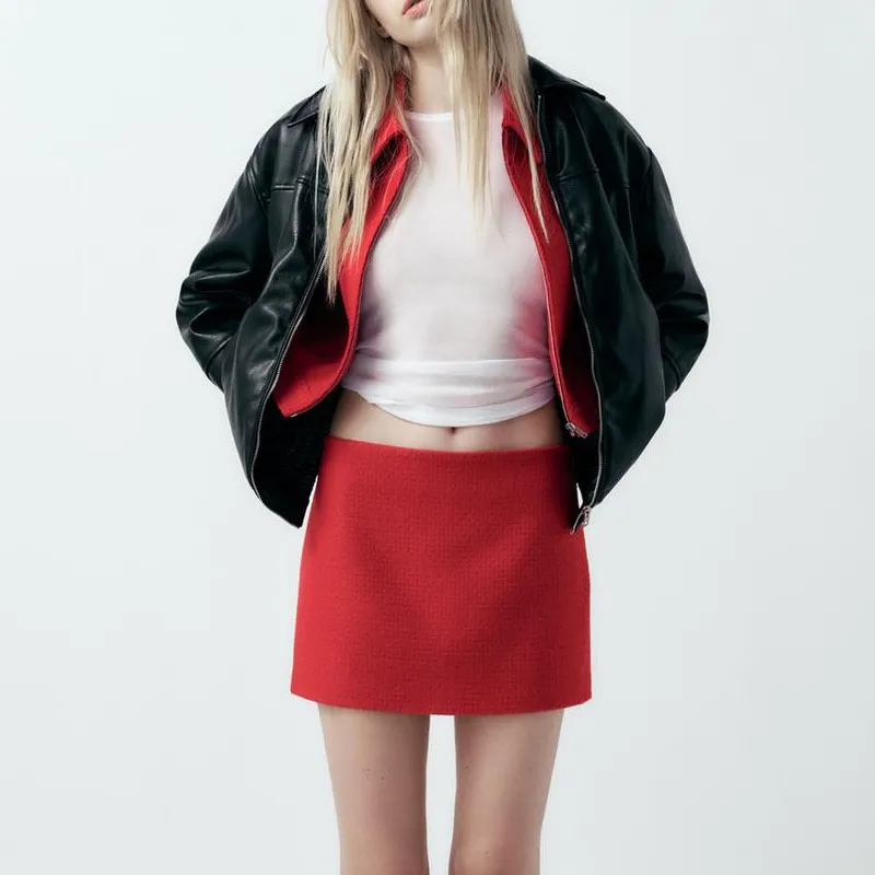 ZARA Casual Short Skirts Women's Red-1