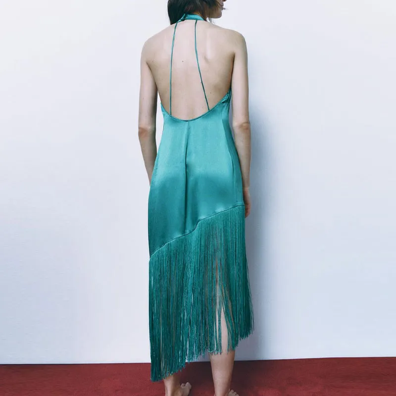 ZARA Sleeveless Dress Women's Lake Green-2