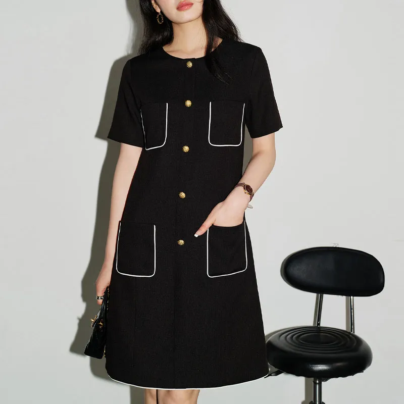 BASIC HOUSE Short-Sleeved Dresses Women's Advanced Classic Black-1