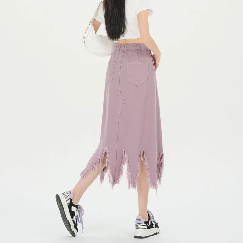 Weixi Denim Long Skirts Women's Pink-8