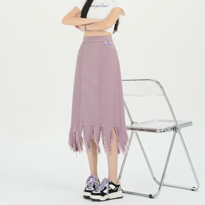 Weixi Denim Long Skirts Women's Pink-9