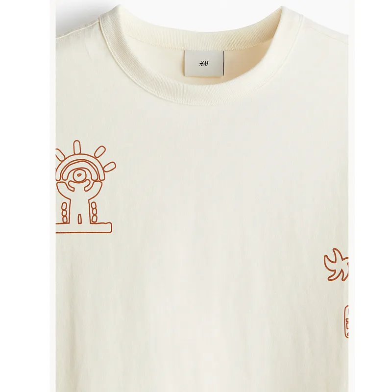 H&M New Year T Shirts Men Cream/Origin-1