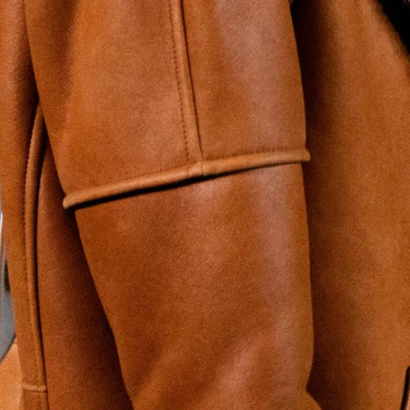 CHANEL Leather Jacket Women's Brown-3