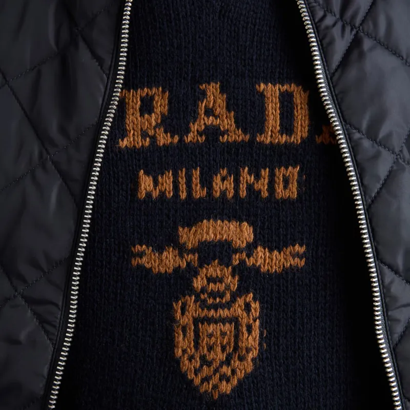 PRADA Logo Intarsia Striped Trim Crewneck Jumper-6