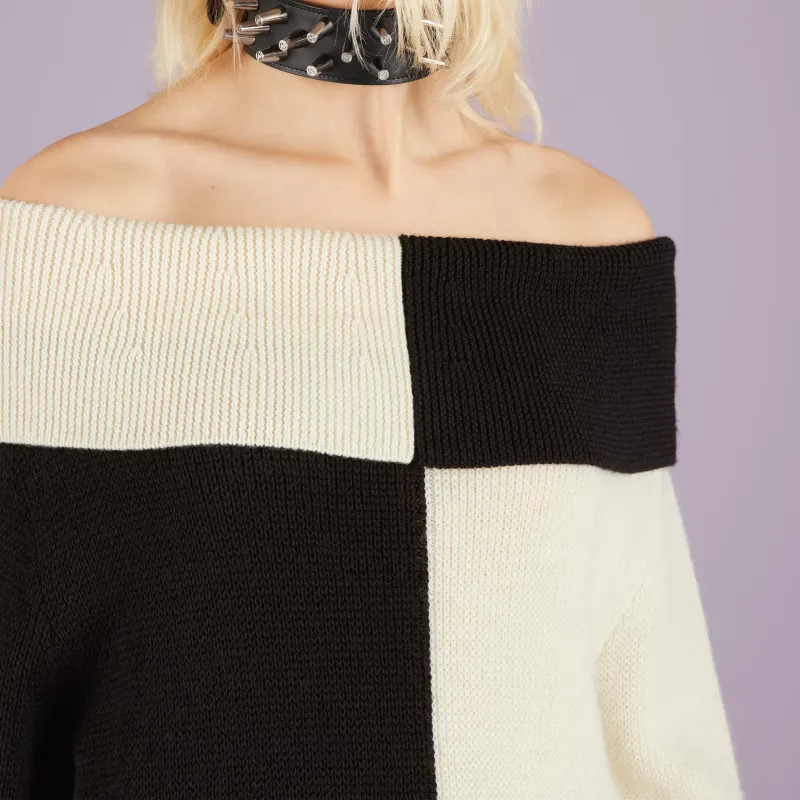 GUCCI Chunky Wool Bicolor Sweater Black/White-4