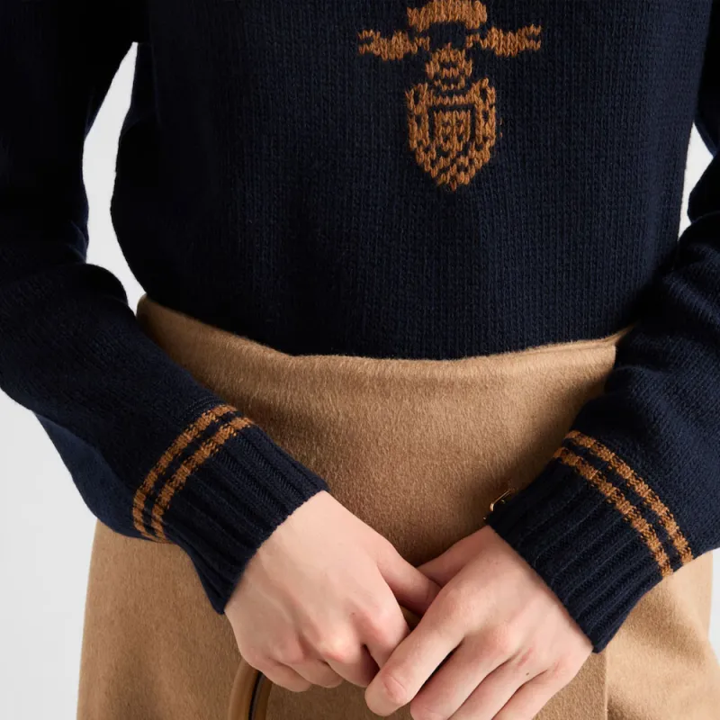 PRADA Logo Intarsia Striped Trim Crewneck Jumper-5