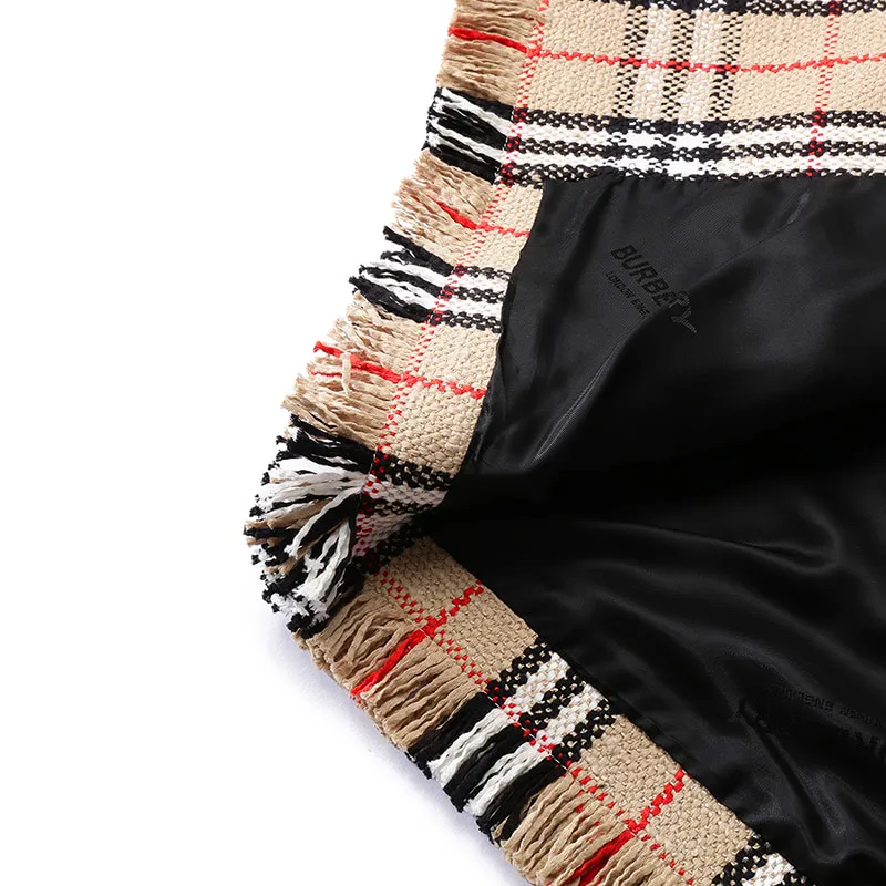 Burberry Checked Fringed Edge Buttoned Coat-4