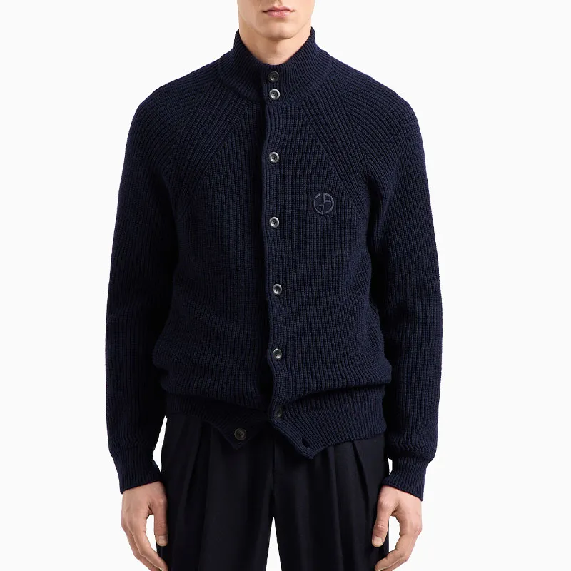 GIORGIO ARMANI Logo Embroidered High-Neck Cardigan-2