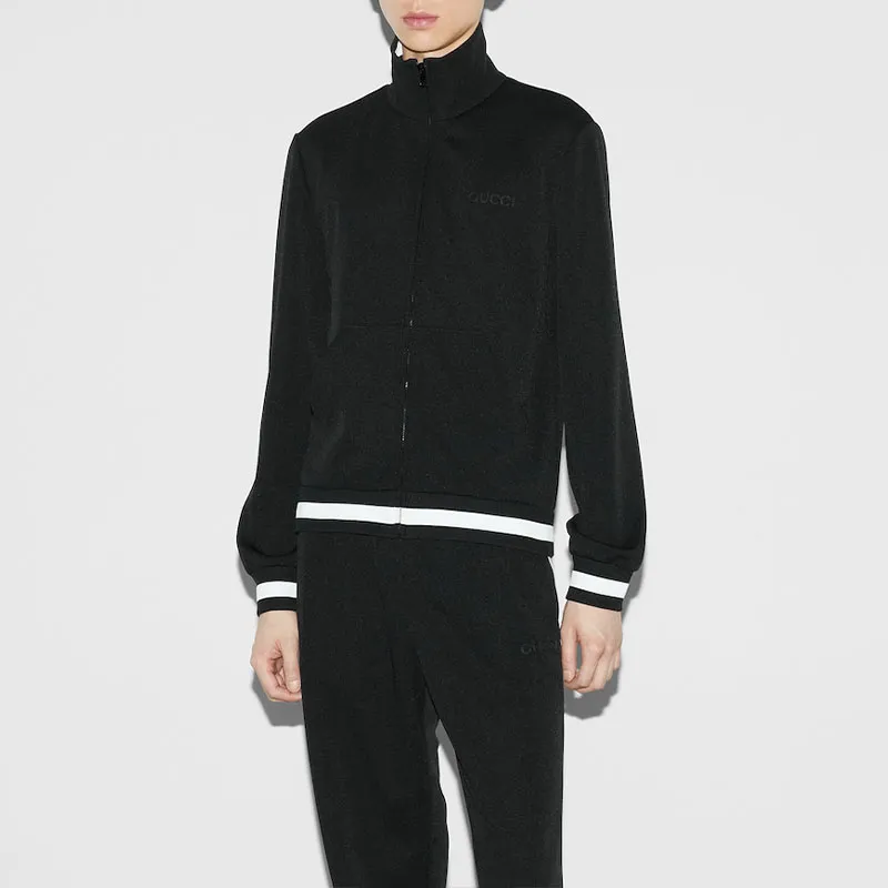 GUCCI Logo Embroidered High Neck Jersey Jacket-1
