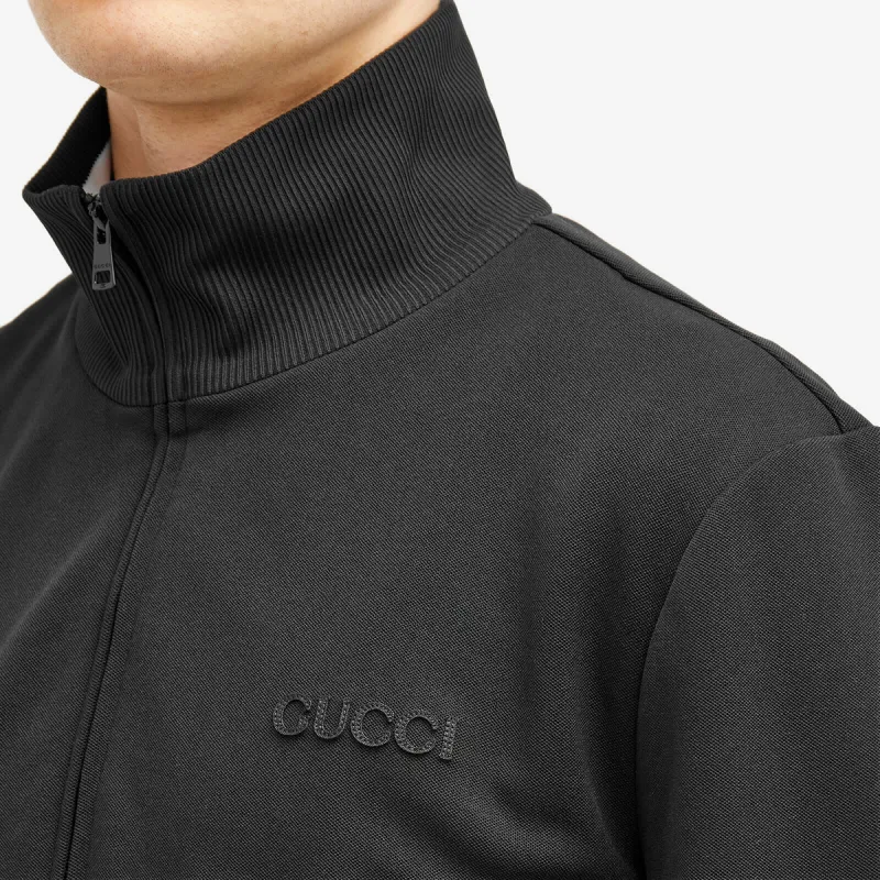 GUCCI Logo Embroidered High Neck Jersey Jacket-4
