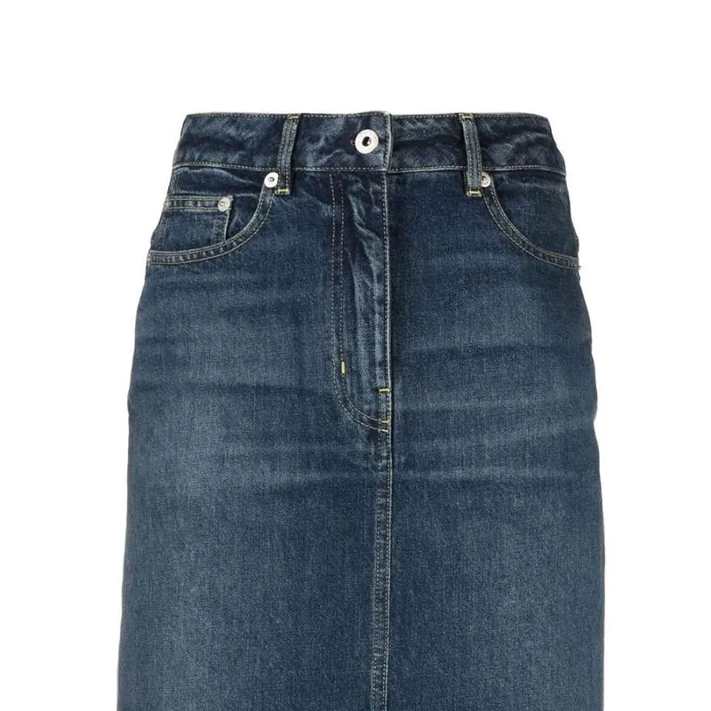 KENZO Logo Patch Midi Denim Skirt-4