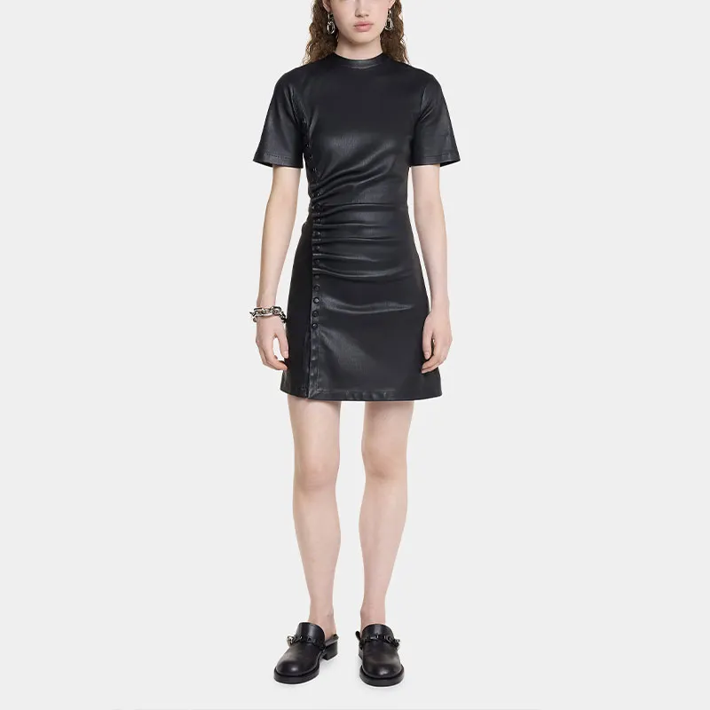 Paco Rabanne Short Gathered Leather Dress-2