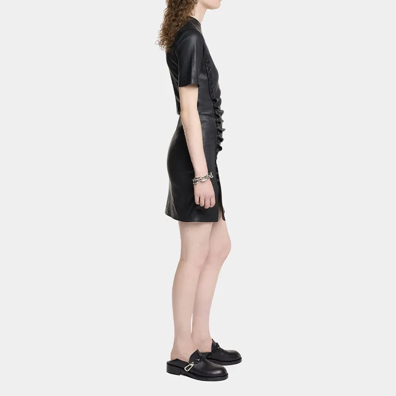 Paco Rabanne Short Gathered Leather Dress-4