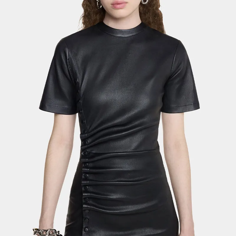 Paco Rabanne Short Gathered Leather Dress-5