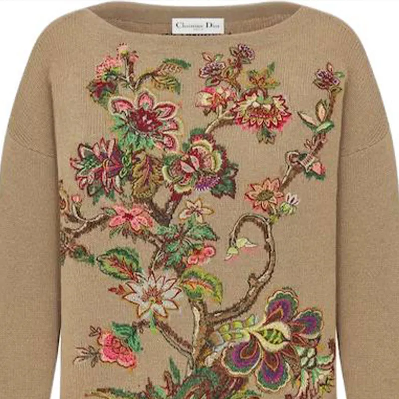 DIOR FW23 Embroidered Sweater Sweater Women's Brown-2