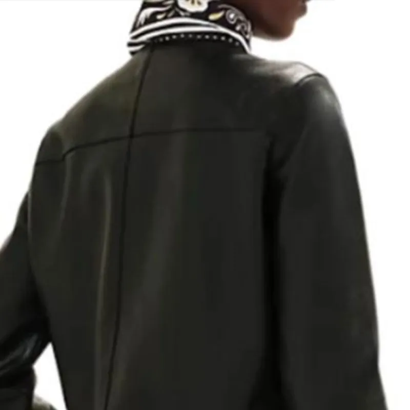 HERMES Leather Jacket Women's Black-4