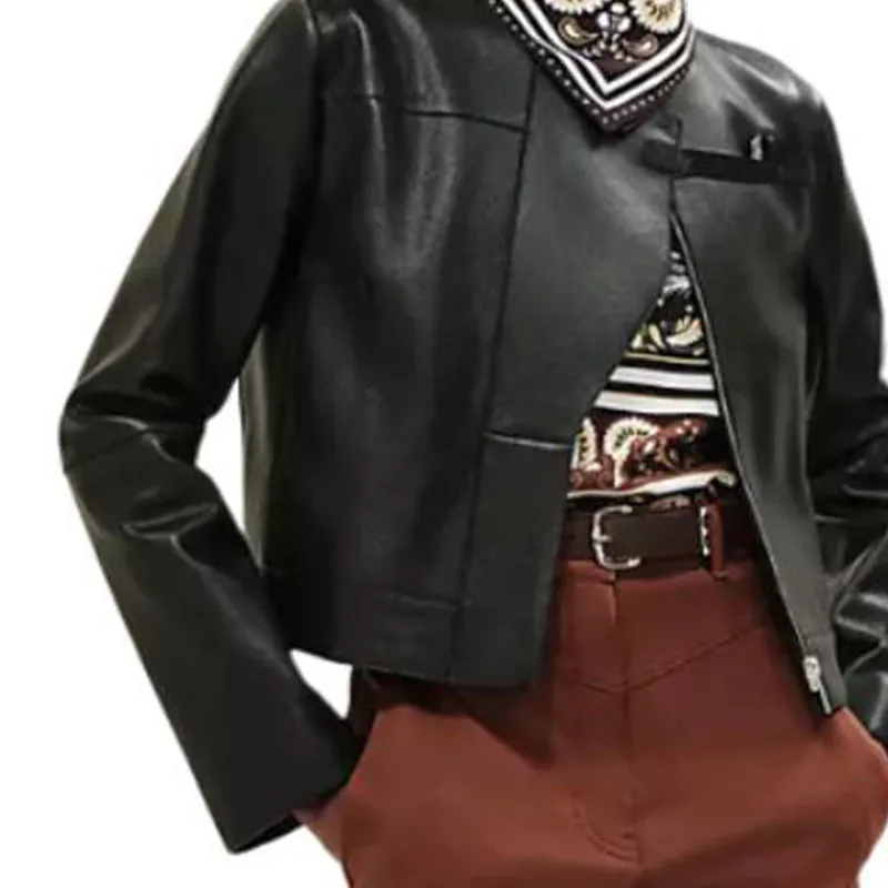 HERMES Leather Jacket Women's Black-3