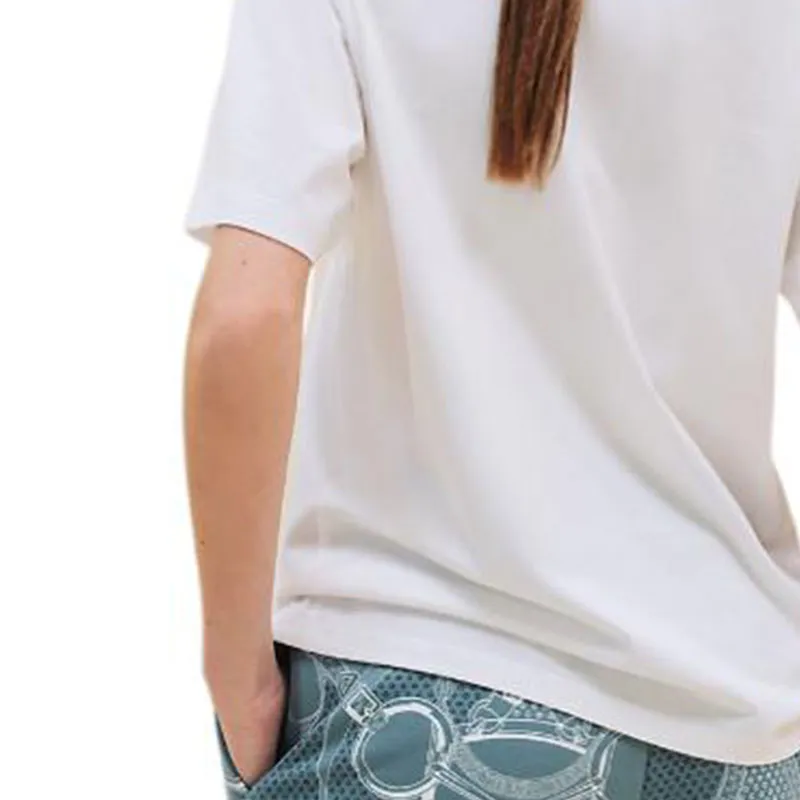 HERMES Patterned Print Crew Neck Pullover Short Sleeved T Shirt Women's White-4