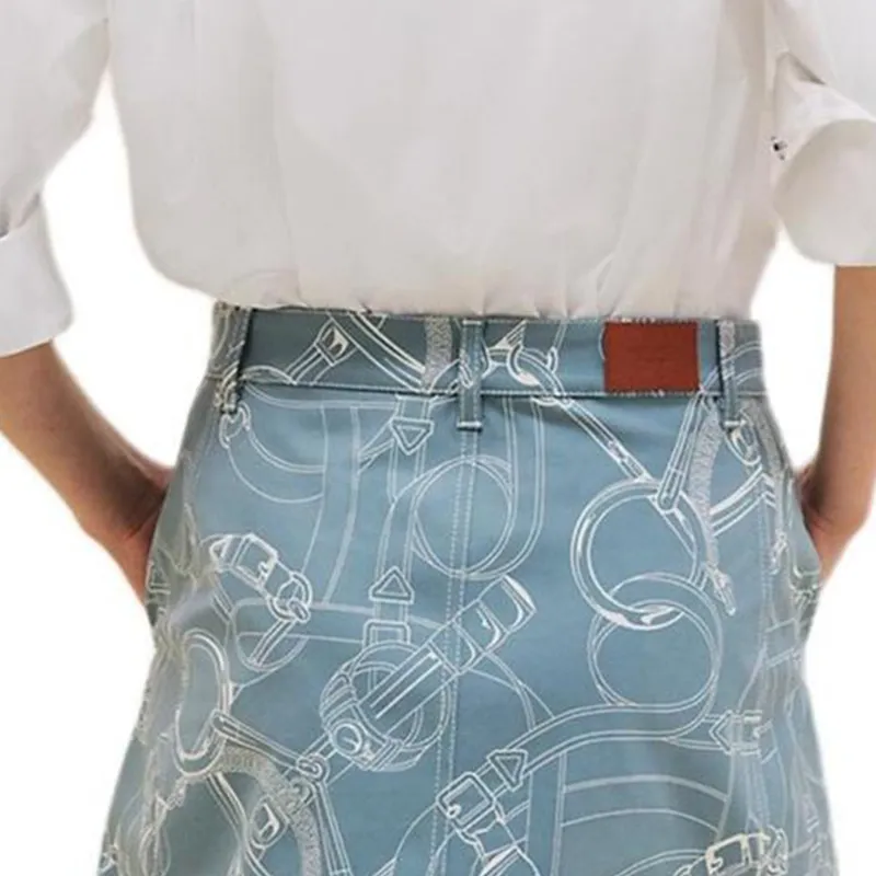 HERMES FW24 Denim Short Skirts Women's Arctic Blue-2