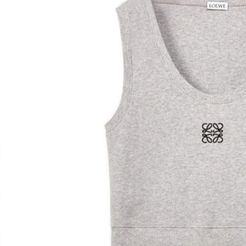 LOEWE Cropped Cotton Anagram Tank Top Grey/Black-4