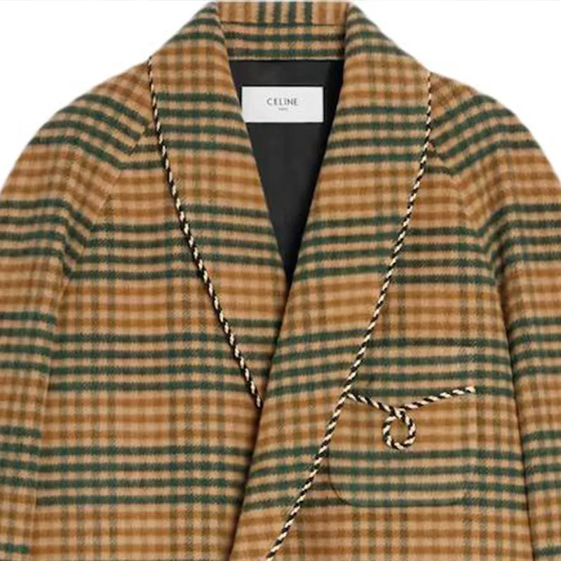 CELINE Smoking Coat In Tartan Checked Wool-2