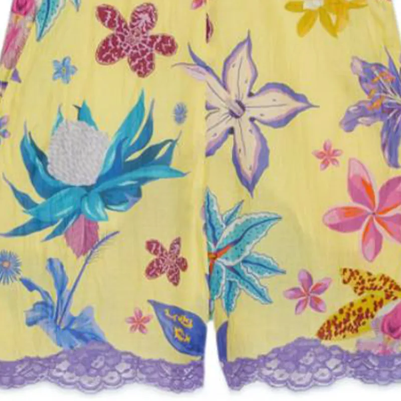 GUCCI Floral Print Lace Shorts Bright Yellow-4
