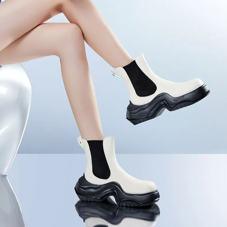CHERYKALLY 12cm Ankle Boots 6cm Women's White Black-5