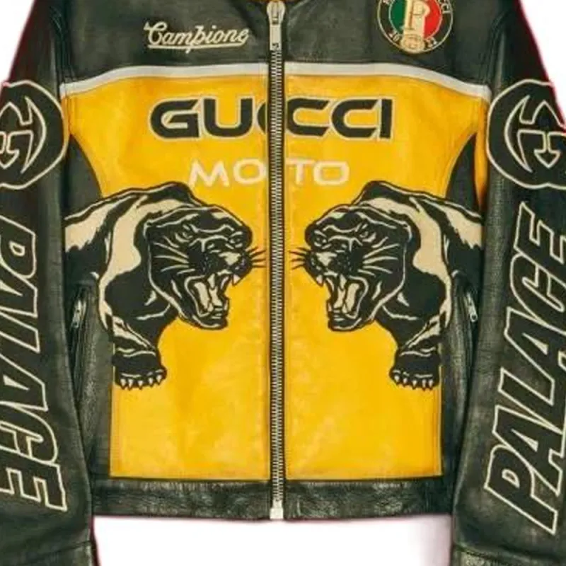 PALACE X GUCCI Embroideries And Patches Leather Jacket-2