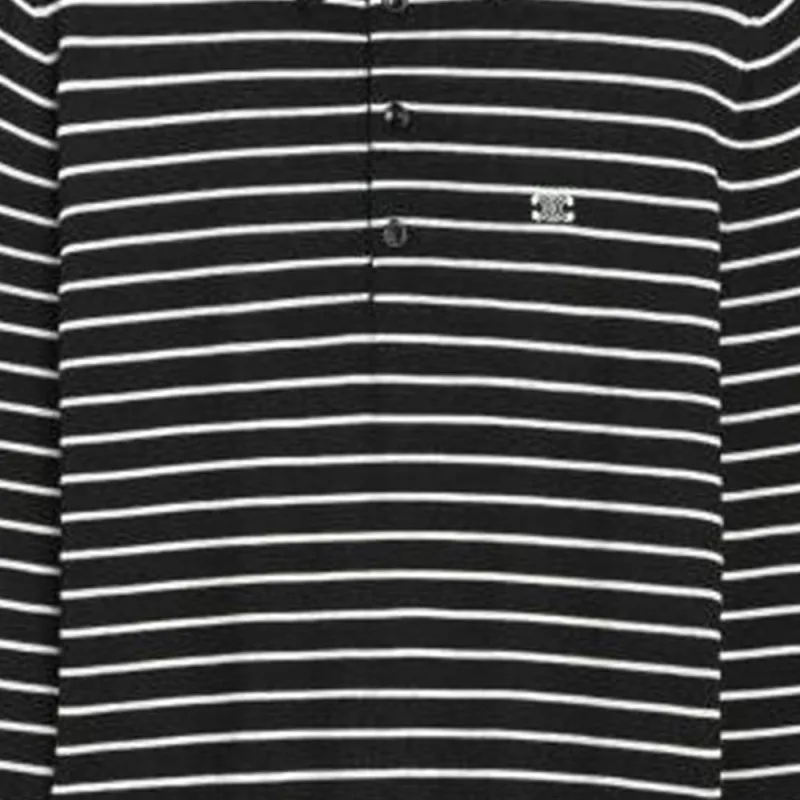 CELINE Striped Triomphe Polo In Fine Wool Polo Shirt Men's Black-6