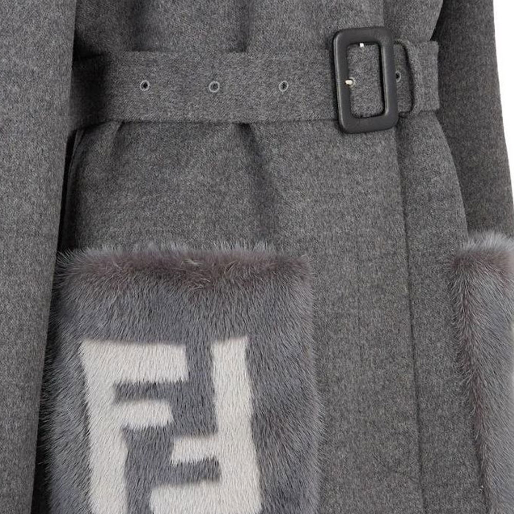 FENDI Logo Detailed Belted Coat 40 - POIZON