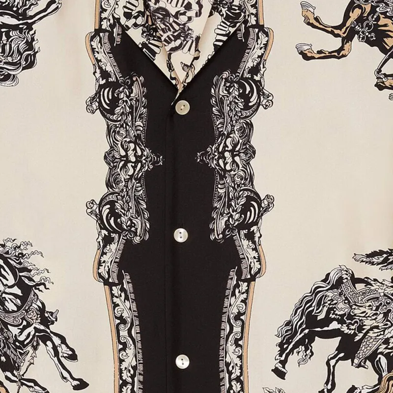 GUCCI Baroque print Silk Bowling Shirt-4