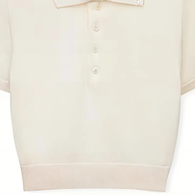 LOEWE Cropped Silk Polo Sweater White-5