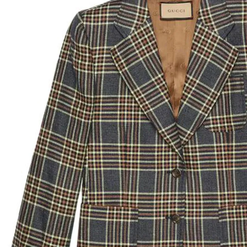 GUCCI Logo Patch Checked Single-Breasted Blazer-5