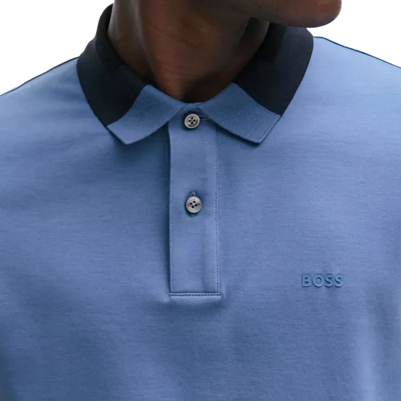 HUGO BOSS FW23 Interlock Cotton Slim Fit Polo Shirt T Shirt Men's Blue-3