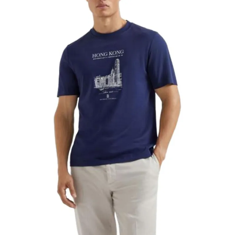 Brunello Cucinelli Hong Kong Graphic Printed Crewneck T Shirt-2