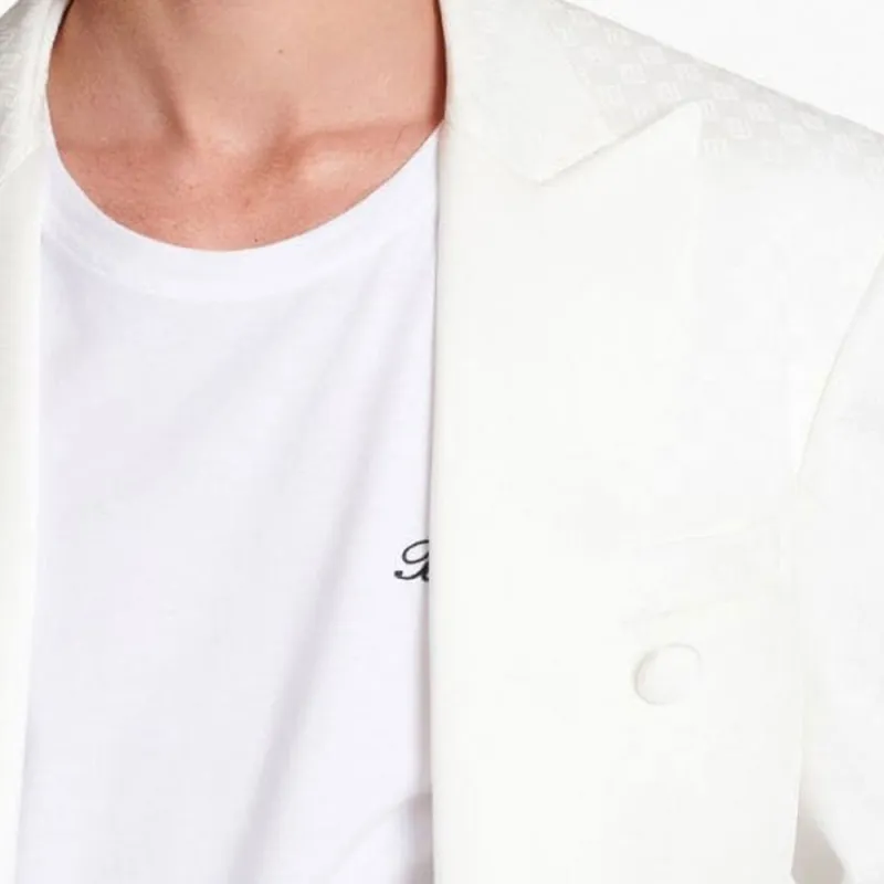 BALMAIN 6-Button Monogram-jacquard Satin-finish Blazer-1