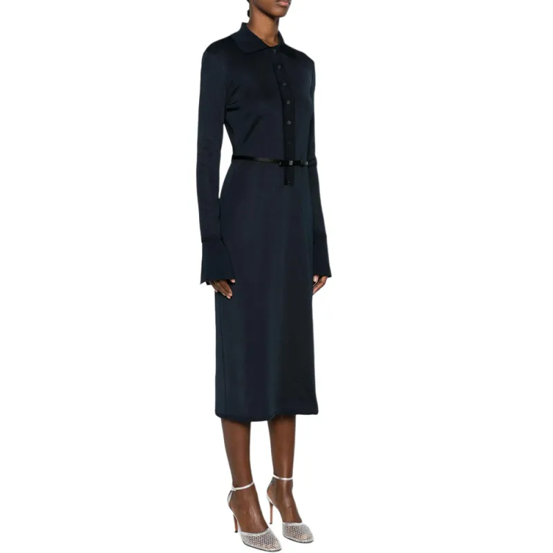 Givenchy Belted Polo Collar Midi Dress Navy Blue-3