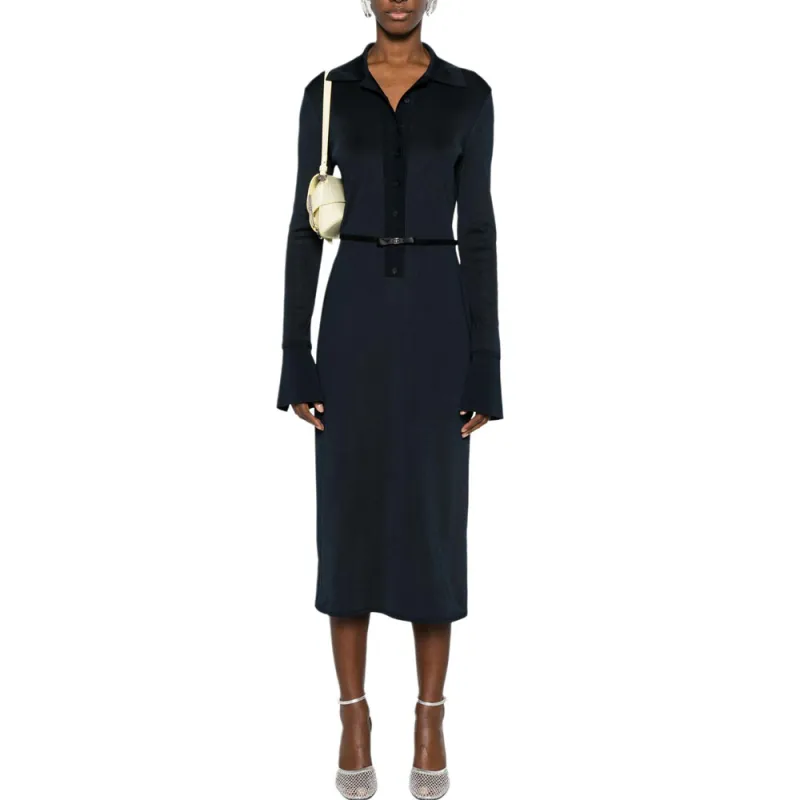 Givenchy Belted Polo Collar Midi Dress Navy Blue-1