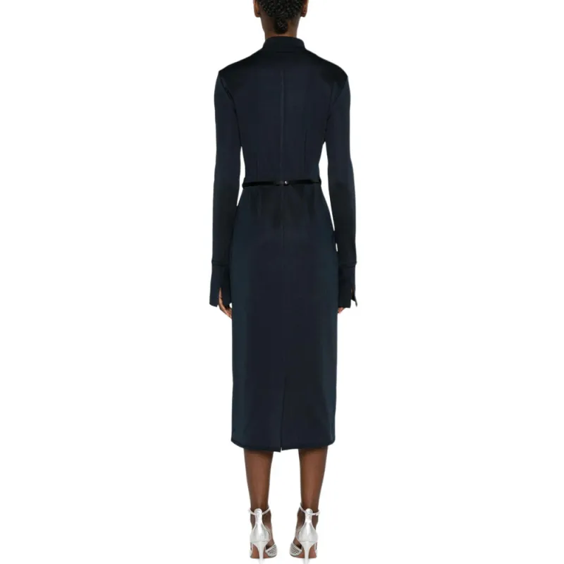 Givenchy Belted Polo Collar Midi Dress Navy Blue-2