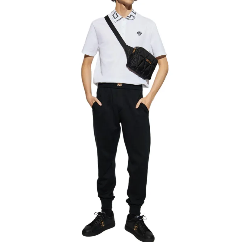 VERSACE Greca Short Sleeved Straight Hem Polo Shirt-1