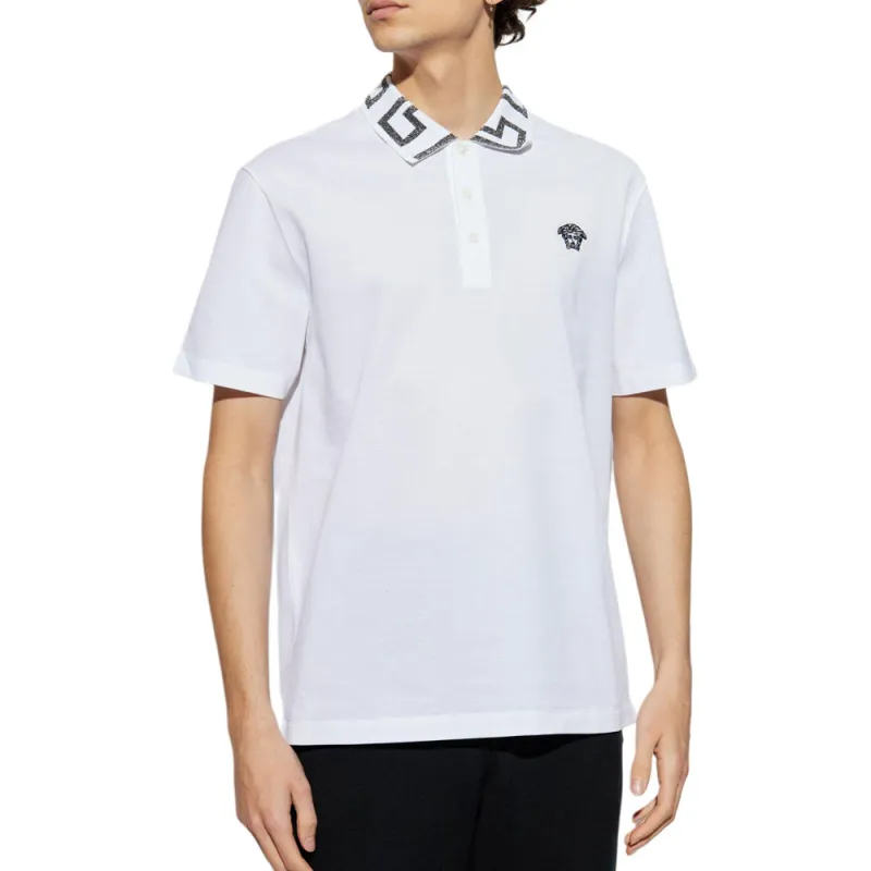 VERSACE Greca Short Sleeved Straight Hem Polo Shirt-2