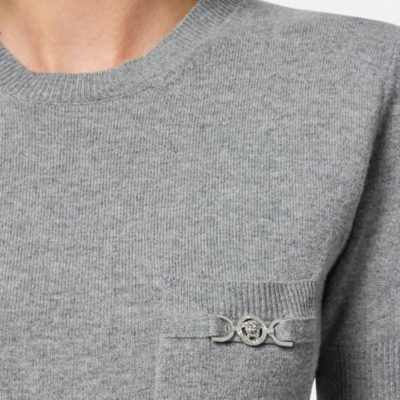 VERSACE Medusa Detail Knit Sweater 'Concrete Melange'-4