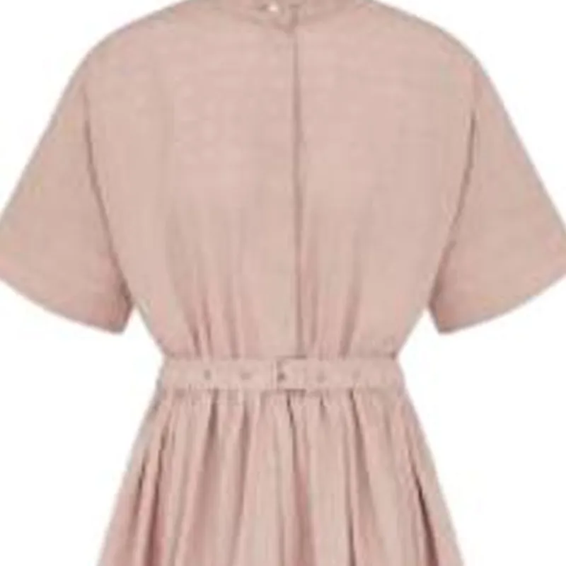 DIOR FW23 Mid Length Belted Macrocannage Dress Short Sleeved Dress Women's Pink-2