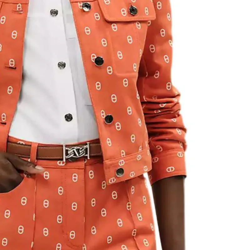 HERMES Denim Jacket Women's Orange-4