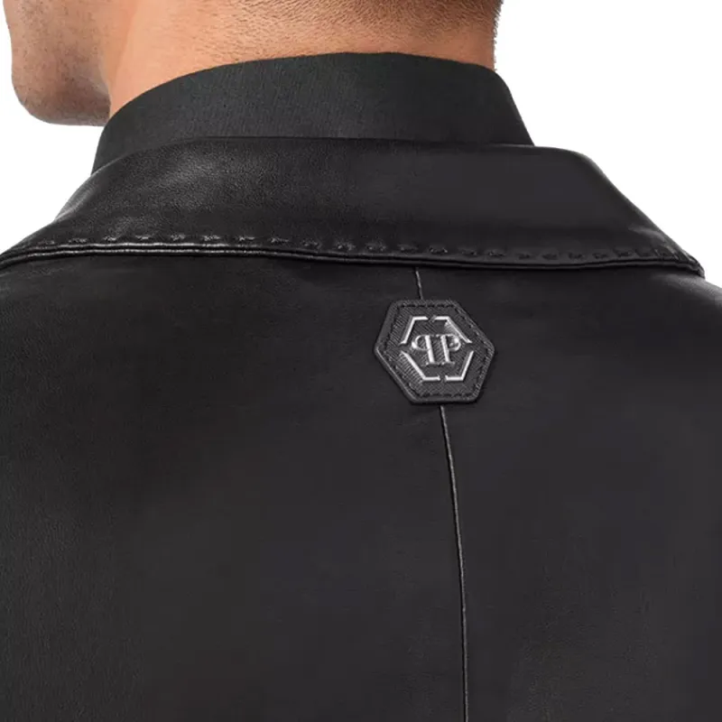 PHILIPP PLEIN Single-breasted Leather Blazer-4